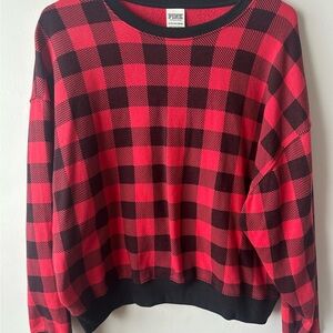 VS Pink Red Buffalo Plaid Sweatshirt XS